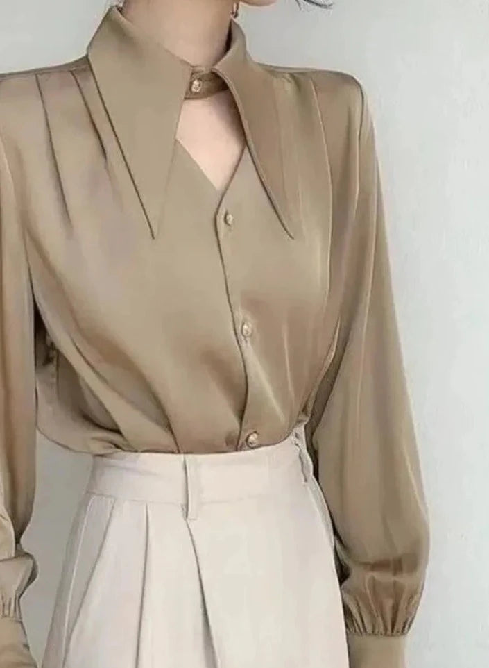 Sarah Collar Long Sleeve Top Blouse